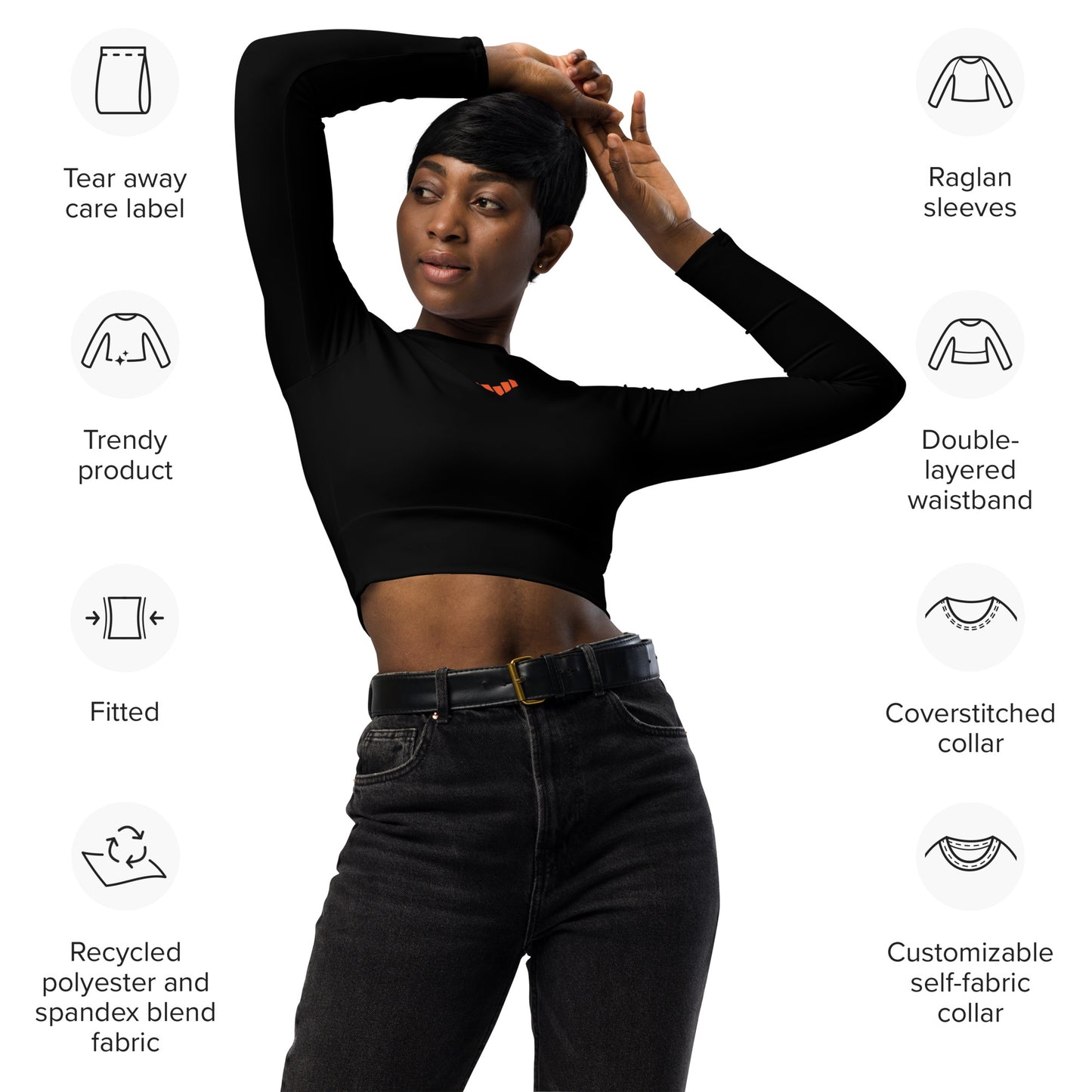 Recycled long-sleeve crop top